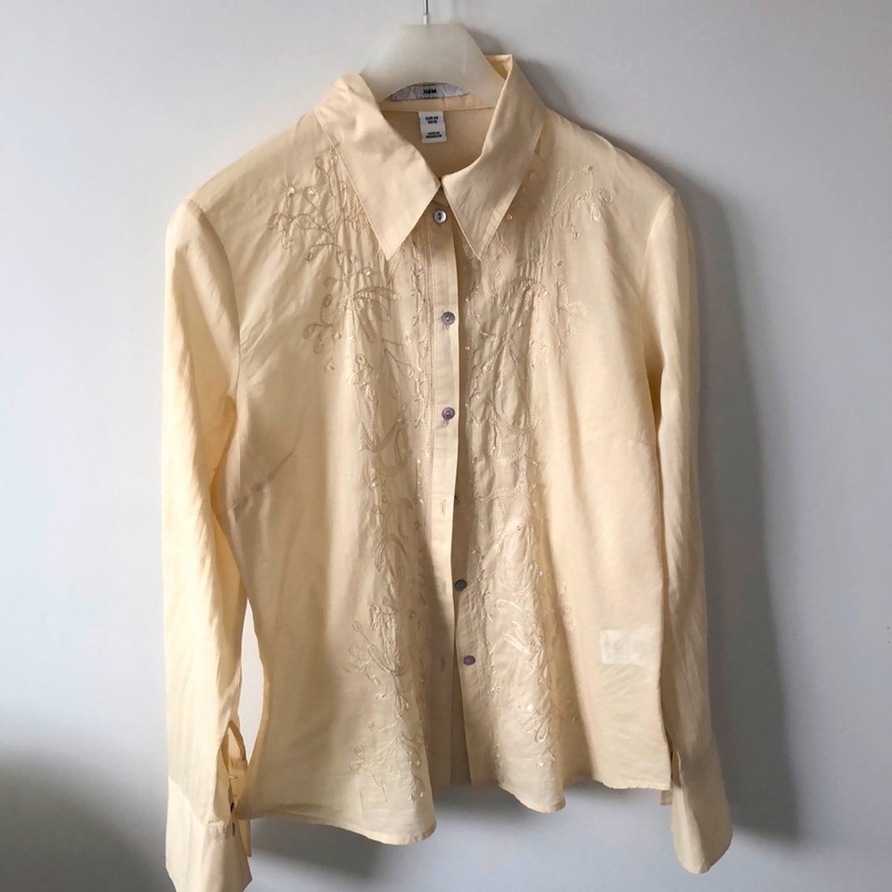 H&M button down  Embroidered long sleeves women Shirt, Blouse